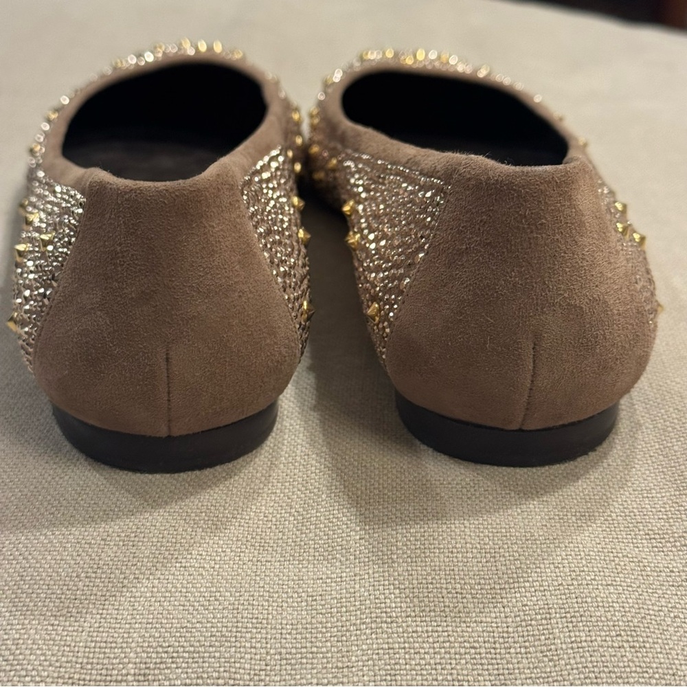 STUART WEITZMAN Crystal Embellished Suede Ballet Flats - Taupe - Size 9 - Picture 8 of 11